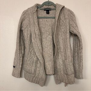 Abercrombie & Fitch Gray Merino Wool Hooded Belted Cardigan Sweater Medium